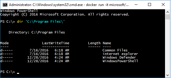 Cmd running in a container